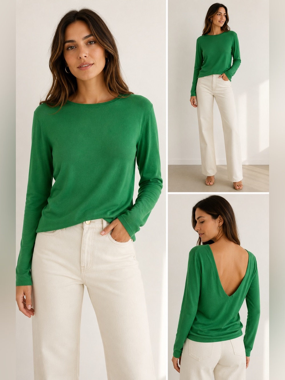 MAJE lightweight sweater open back green long sleeve size M  GUC